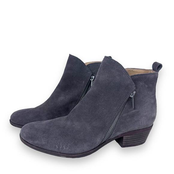 LUCKY BRAND Boots Bryton Ankle Suede Leather Gray Side Double Zip Bootie Sz 8.5 - Picture 1 of 16